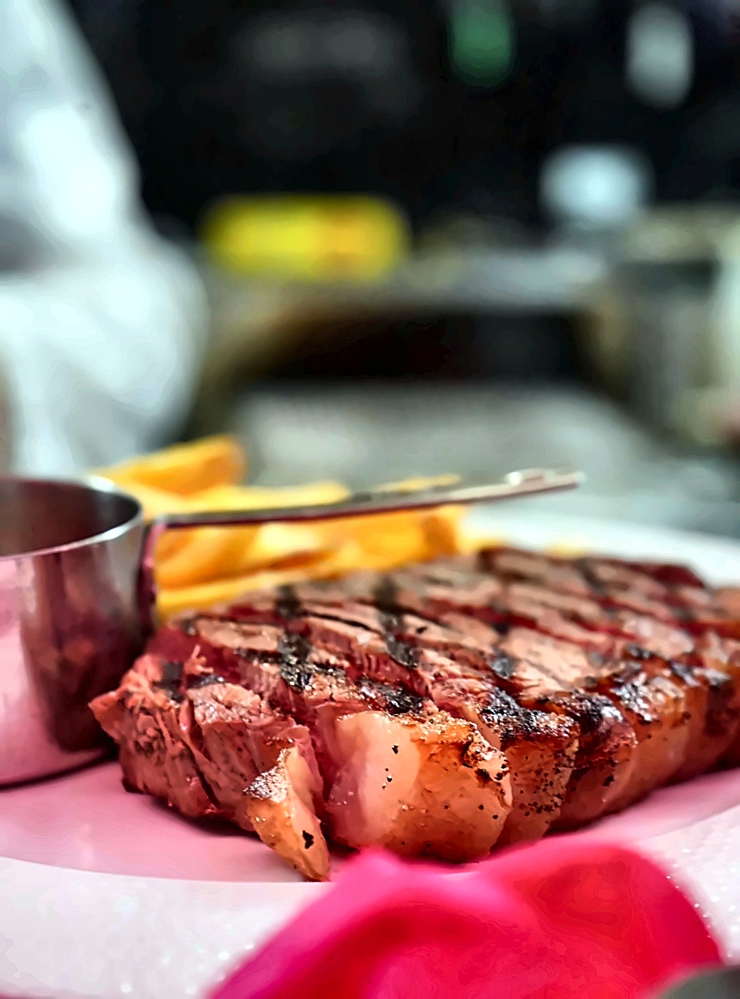 Chargrilled ribeye steak with hand-cut chips