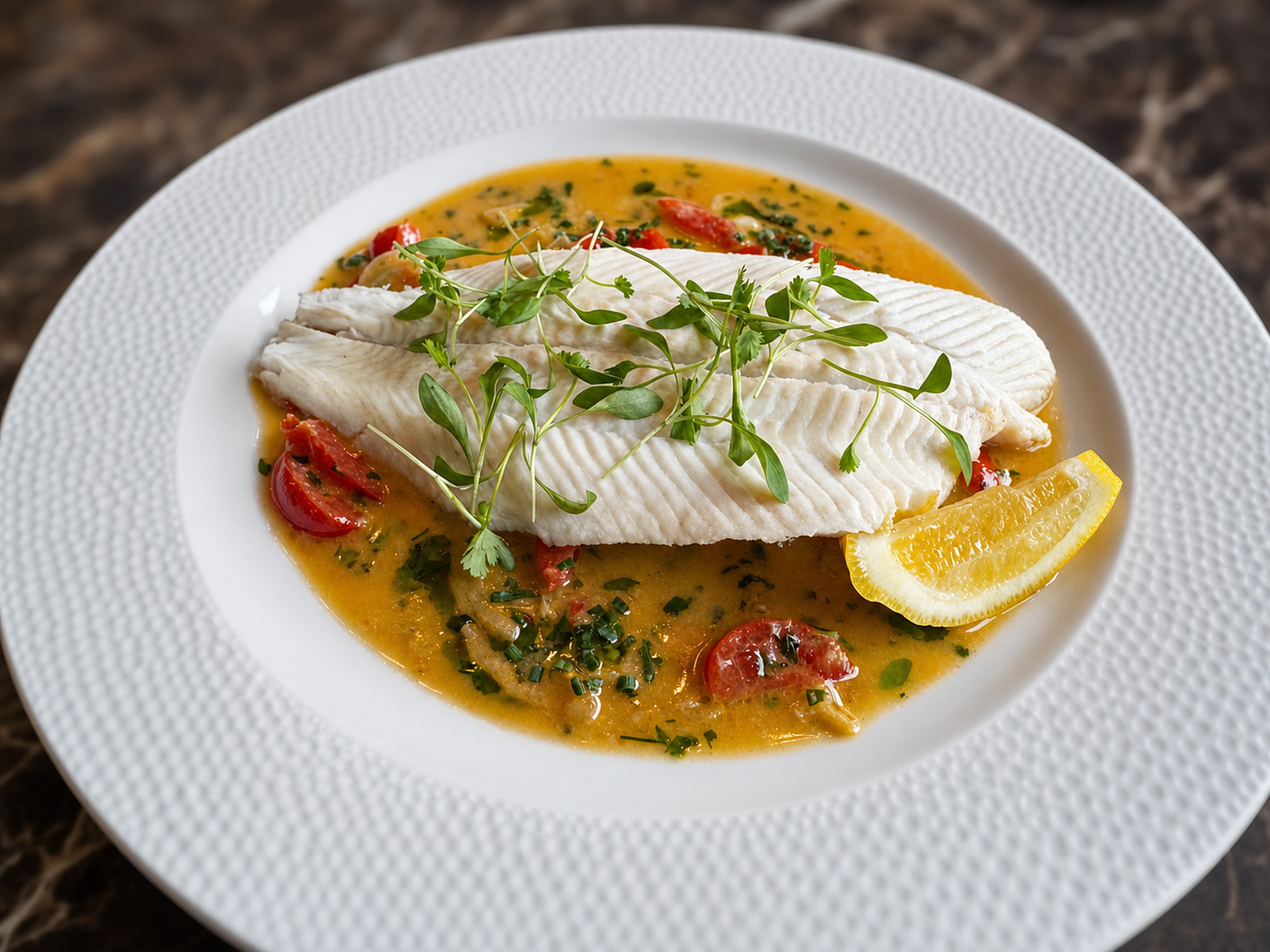Lemon Sole in Duglere Sauce